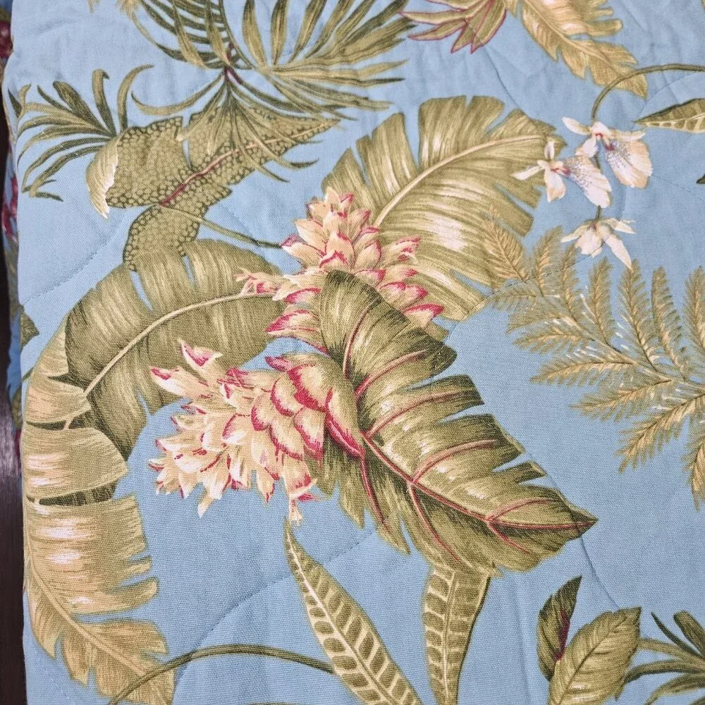 Thomasville Queen Bedspread Blue Lagoon Tropical Floral Leaf Print 103x124 USA